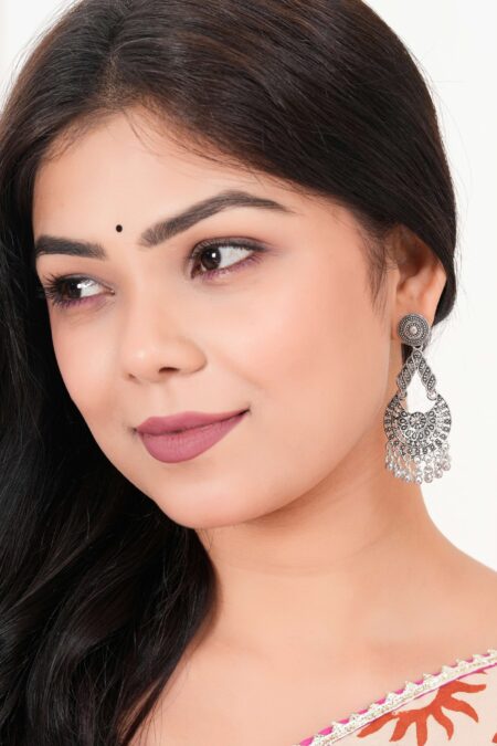 Women's Traditional Silver AZ838-OXidised Chandbali Ethnic Design Jhumka/Jhumki Earrings for Women