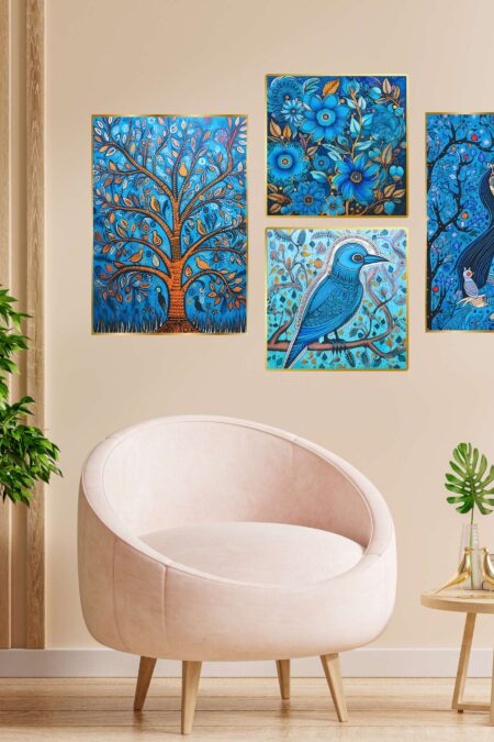 Set of Four Wall Paintings for Wall Dacoration Golden Framed Wall Paintings for Living Room & Bedroom Wall Art for Home Decoration & Office Wall Décor (13x10 inch CH-GD4-2)