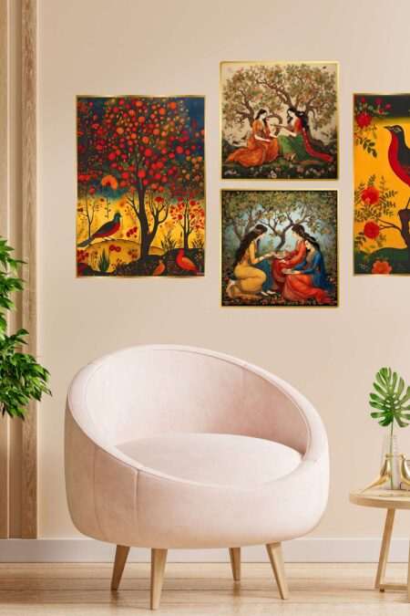 Set of Four Wall Paintings for Wall Dacoration Golden Framed Wall Paintings for Living Room & Bedroom Wall Art for Home Decoration & Office Wall Décor (13x10 inch CH-GD4-13)