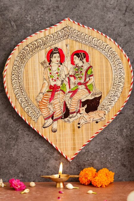 Bamboo Hand Crafted Leaf Design Wall Hangings Of Shri Ram Ji With Janaki Ji For Home Decor | Bamboo Art For Wall Decor