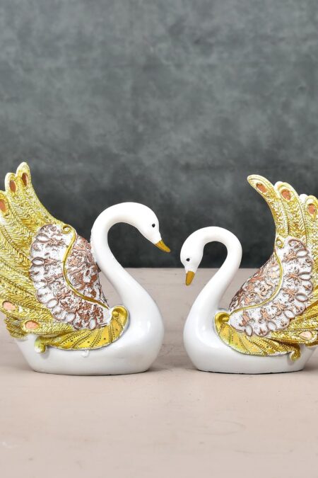 Swan Pair Feather Design Showpiece