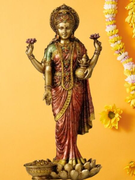 Laxmi Ji Standing Idol Statue for Home Temple, 10 Inch Height | Handmade Hindu Idol