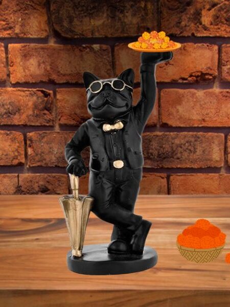 Black Bull Dog Sculpture for Storage – Home Decor Showpiece Figurine for Living Room